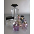 Collection of 6 assorted glass / crystal vintage Perfume Bottles, 6cm to 19cm tall