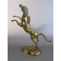 Large vintage solid Brass Ornament of a Rearing Horse in excellent condition, 37cm high