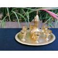 Small brass Ornamental tray, goblets and Turkish kettle