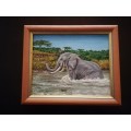 Small Elephant in river Oil painting
