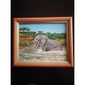 Small Elephant in river Oil painting