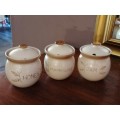 3 condiment pottery jars  Honey Marmalade and jam