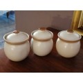 3 condiment pottery jars  Honey Marmalade and jam