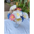 Lovely Tallish glass vase with beautiful pottery flowers