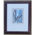 Original framed watercolour painting of a street scene