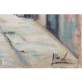 Original oil painting signed by artist of a European street scene as per photo`s