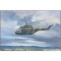 Original oil painting of an Aerospatiale SA 330 PUMA by Ernest Rood
