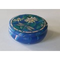 Blue tin with image of dragonfly and waterflowers as per photos
