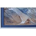 Framed desert landscape watercolour painting by M. van den BERG as per photo