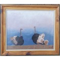 Original acrylic painting by TOM VAN DEN HEEVER as per photos of Ostriches