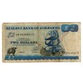 1994 Zimbabwe, Harare, Signature 3, Type B watermark Pick#1D, 2 Dollars