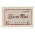 1919 German Bunzlau Stadt 20 Mark serial 000768