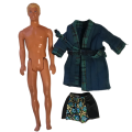 1968 Mattel Inc (Indonesia) Ken Doll, head from 1991 Mattel Inc (Indonesia) with Bath Robe and Swimm