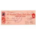 1954 The Standard Bank of South Africa Cheque, Strand Cape, 5 Pounds with Chairman, secretary and Tr