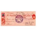 1954 The Standard Bank of South Africa Cheque `Light of Islam` Stamp, Strand Cape, 65 Pounds with Ch