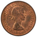 1959 New Zealand One Penny, Shoulder Strap variety KM#24.2