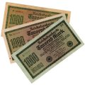 1923 German Berlin Reichsbanknote Set of 3 Varieties of 1000 Marks, Pick#76a White paper, Pick#76b Y