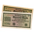 1923 German Berlin Reichsbanknote Pair of 2 Varieties of 1000 Mark Star Replacement Notes, Pick#76a