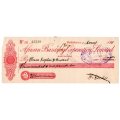 1911 African Banking Corporation Limited Cheque Oudtshoorn, 301 Pounds, equivalent to £45,210 in tod