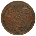 1858 Belgium 2 Centimes, Narrow rim variety