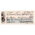 1912 The Standard Bank of South Africa Limited Ladismith (Cape Colony) Cheque, 51 Pounds 7 Shilling