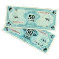 Pair of 1943 & 1943 A Series Italy Allied Military Currency 50 Lire notes