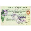 1942 Southern Rhodesia, Barclays Bank - Blue & Vee Mines, Limited Cheque issued for 4 Shillings , st