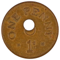 Error 1966 Zambia One Penny Off Centre Hole punch