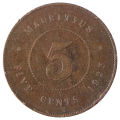 1923 Mauritius 5 Cent, 400k Minted, KM#14