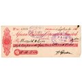 1911 African Banking Corporation Limited Cheque Oudtshoorn, 18 Pounds 14 Shillings 8 Pence