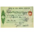 1940 Southern Rhodesia, Barclays Bank - Blue & Vee Mines, Limited Cheque issued for £34 and 4 Shilli