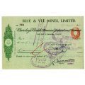 1940 Southern Rhodesia, Barclays Bank - Blue & Vee Mines, Limited Cheque issued for £6, struck with