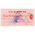 1953 Southern Rhodesia, Barclays Bank - C. L. de Beer. Ltd Anzac Mine, Cheque issued for £138 and 9