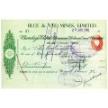 1940 Southern Rhodesia, Barclays Bank - Blue & Vee Mines, Limited Cheque issued for £1 and 5 Shillin
