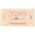 1953 Southern Rhodesia, Barclays Bank - C. L. de Beer. Ltd Anzac Mine, Cheque issued for £12 and 9 S