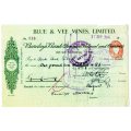1940 Southern Rhodesia, Barclays Bank - Blue & Vee Mines, Limited Cheque issued for £1, 6 Shillings