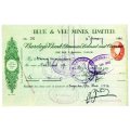 1940 Southern Rhodesia, Barclays Bank - Blue & Vee Mines, Limited Cheque issued for £1 and 10 Shilli