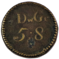 1775 George III, brass Guinea coin weight, Obverse: Monogram, GIIIR (King George III) Reverse: Dw.GL