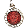 Vintage Enameled `Protect us` David White and Red St Christopher Pendant, Stamped `Japan` on reverse
