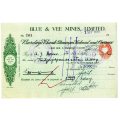 1940 Southern Rhodesia, Barclays Bank - Blue & Vee Mines, Limited Cheque issued for £38, 16 Shilling