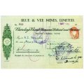 1943 Southern Rhodesia, Barclays Bank - Blue & Vee Mines, Limited Cheque issued for £0, 9 Shillings