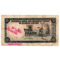 1956-59 Belgian Congo 10 Francs Pick#30b, pink grafitti