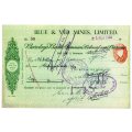 1940 Southern Rhodesia, Barclays Bank - Blue & Vee Mines, Limited Cheque issued for £34, 4 Shillings