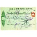 1940 Southern Rhodesia, Barclays Bank - Blue & Vee Mines, Limited Cheque issued for £21, 11 Shilling