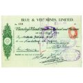 1941 Southern Rhodesia, Barclays Bank - Blue & Vee Mines, Limited Cheque issued for £0, 2 Shillings