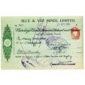 1940 Southern Rhodesia, Barclays Bank - Blue & Vee Mines, Limited Cheque issued for £20, 13 Shilling
