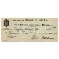 1923 United States, Charlotte The Union National Bank $5 Cheque