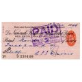 1944 Die Nationale Bank van Suid Afrika (Barclys Bank) Heilbron Cheque, Oranje Vrystaat 2 Pounds 10