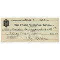 1923 United States, Charlotte The Union National Bank $32 Cheque, Cancelled by the Independence Trus