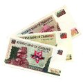 Zimbabwe 3 note lot, $10-$500